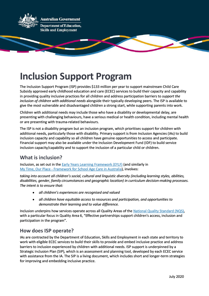 Inclusion Support Program Factsheet